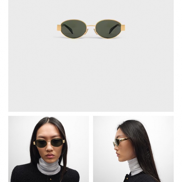Celine Gold Frame Oval Sunglasses with Dark Green Lenses main image 4